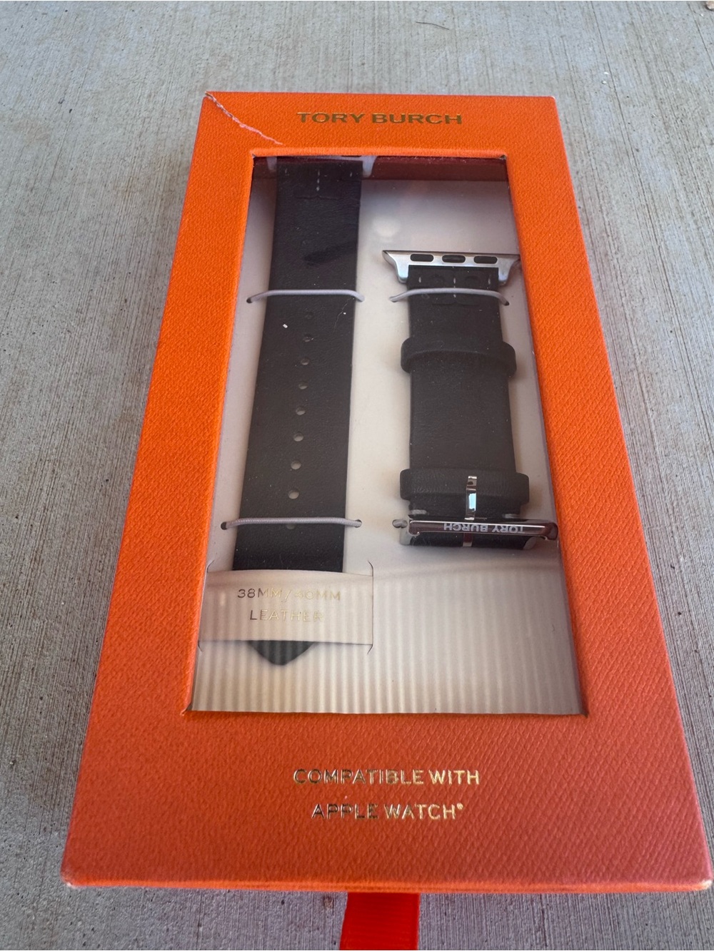 Tory Burch McGraw Black Leather Apple Watch Band Strap 38mm/40mm TBS0004 New